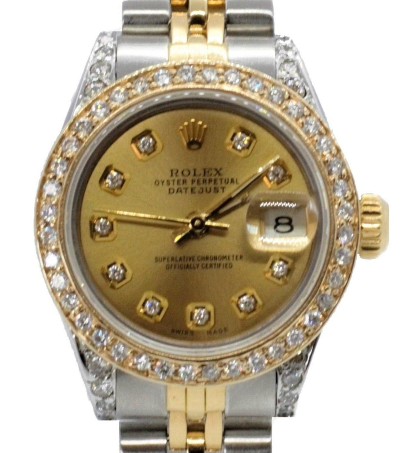 Taille ronde Rolex Datejust 69173 jubilee champagne diamant pour femmes 26 mm en vente