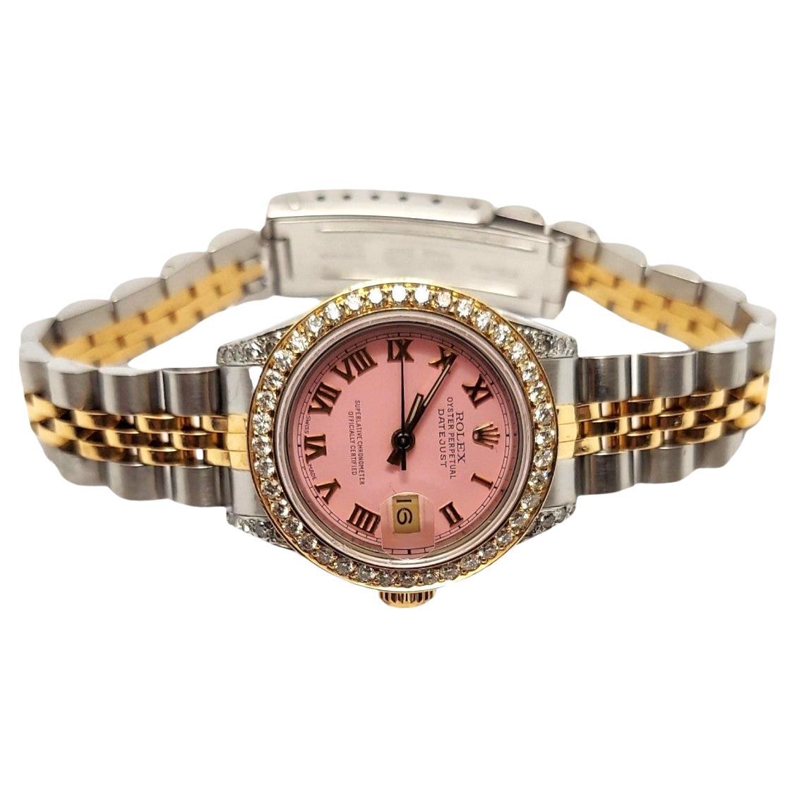 Rolex jubilee Datejust 69173 pour femmes 26 mm rose chiffres romains bicolores en vente