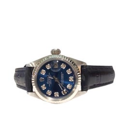 Rolex ladies 26mm Datejust 6919 Blue Diamond White gold fluted on leather