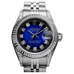 Vintage Rolex Ladies 26mm Datejust Blue Vignette Color Dial Classic + Lugs Wrist Watch