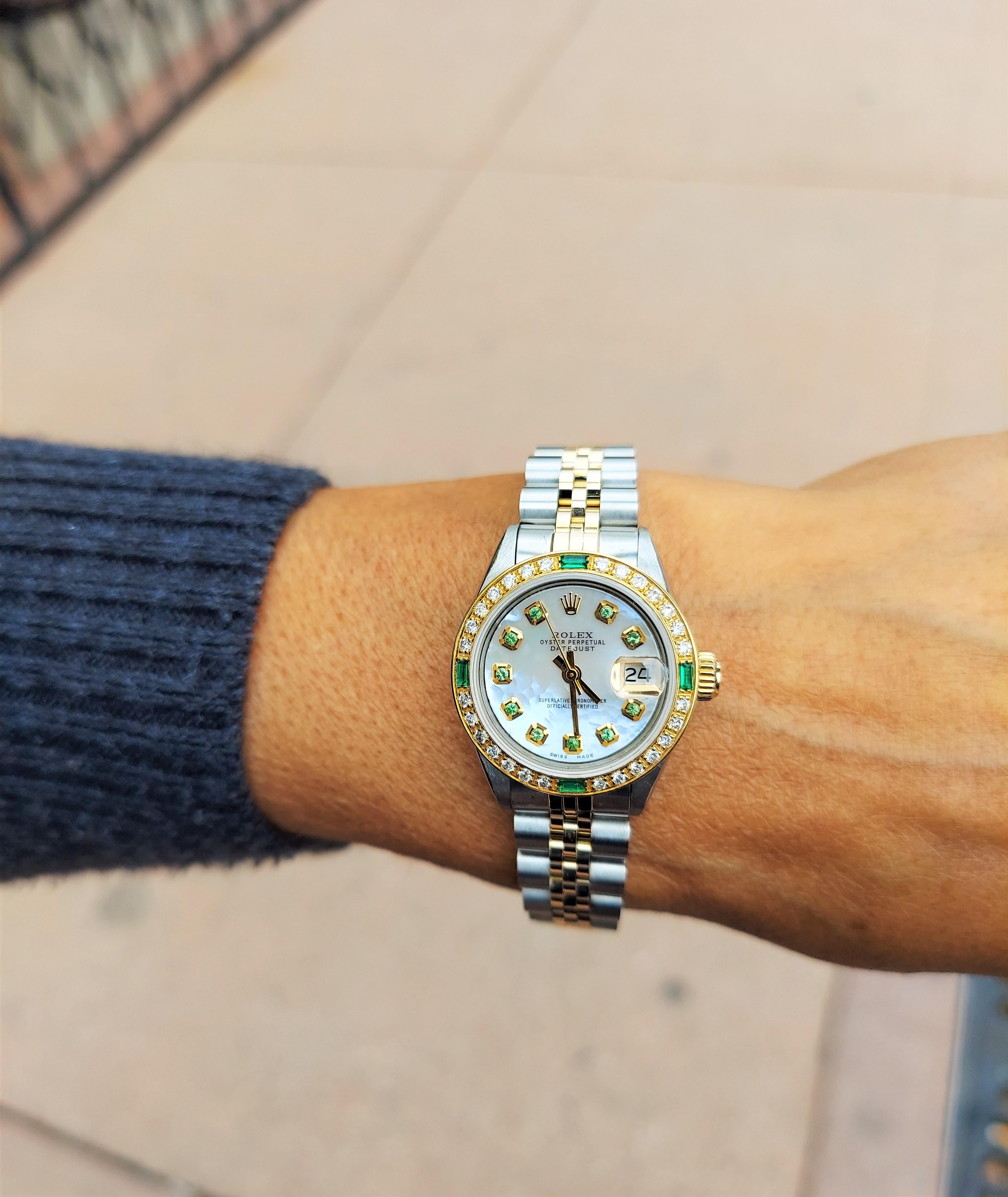 Rolex Datejust da donna 26 mm  Smeraldo-Diamante Giubileo bicolore In condizioni buone a San Fernando, CA