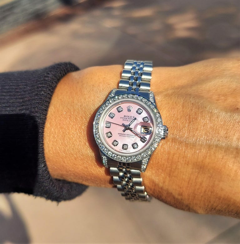 Rolex Ladies 26mm Datejust Pink MOP Diamond In Good Condition In Sylmar, CA