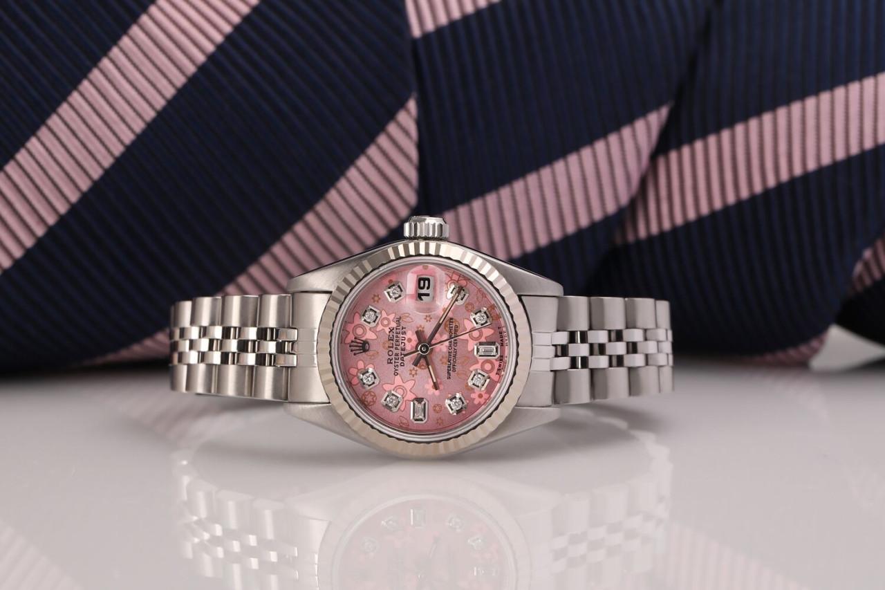 Rolex Damen Datejust SS Baguette-Uhr mit Diamant-Akzent 69174  (Baguetteschliff) im Angebot