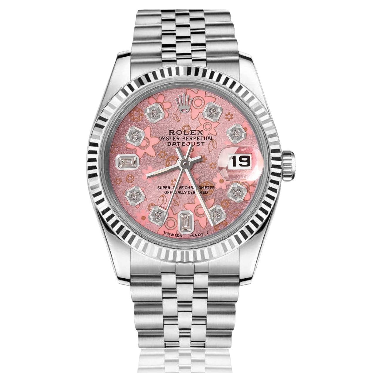 Rolex Damen Datejust SS Baguette-Uhr mit Diamant-Akzent 69174  im Angebot
