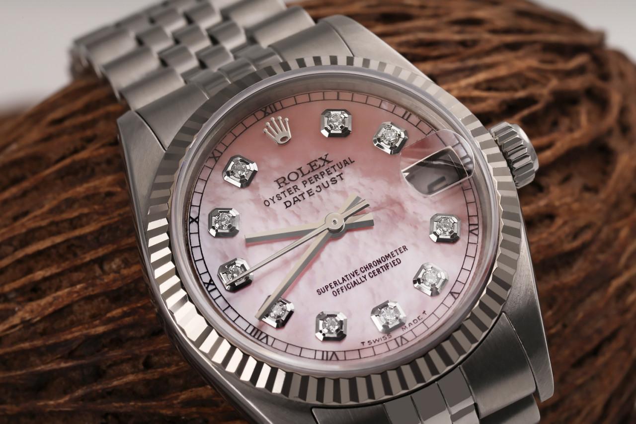 Rolex Ladies Datejust SS Pink MOP Mother of Pearl Diamond Dial Watch For Sale 1