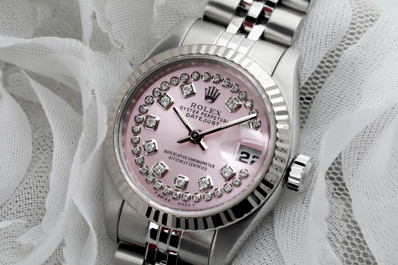 Rolex Ladies Datejust SS Pink String Diamond Dial Jubilee 69174 Watch For Sale 1