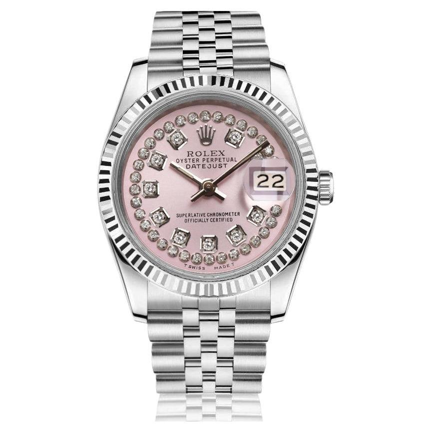 Rolex Ladies Datejust SS Pink String Diamond Dial Jubilee 69174 Watch For Sale