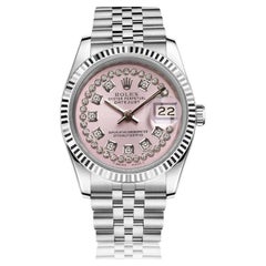 Rolex Ladies Datejust SS Pink String Diamond Dial Jubilee 69174 Watch