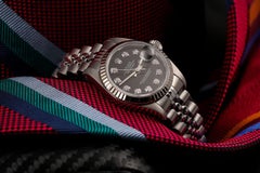 Rolex Ladies Datejust Stainless Steel Black Dial Jubilee Bracelet Watch