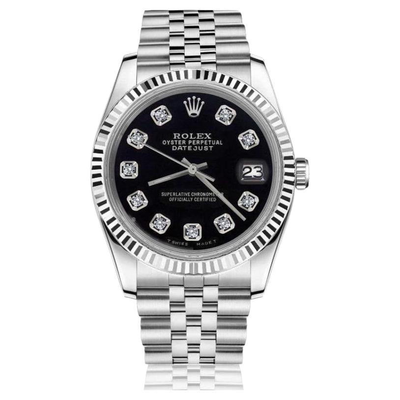 Rolex Ladies Datejust Stainless Steel Black Dial Jubilee Bracelet Watch For Sale