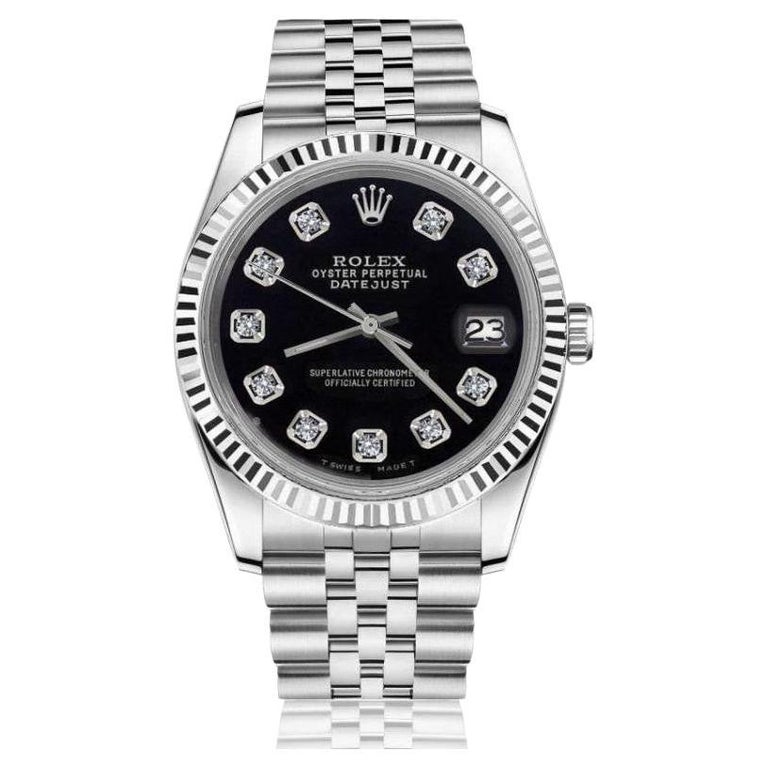 Rolex Ladies Datejust Edelstahl schwarzes Zifferblatt Jubilee Armband Uhr im Angebot bei 1stDibs