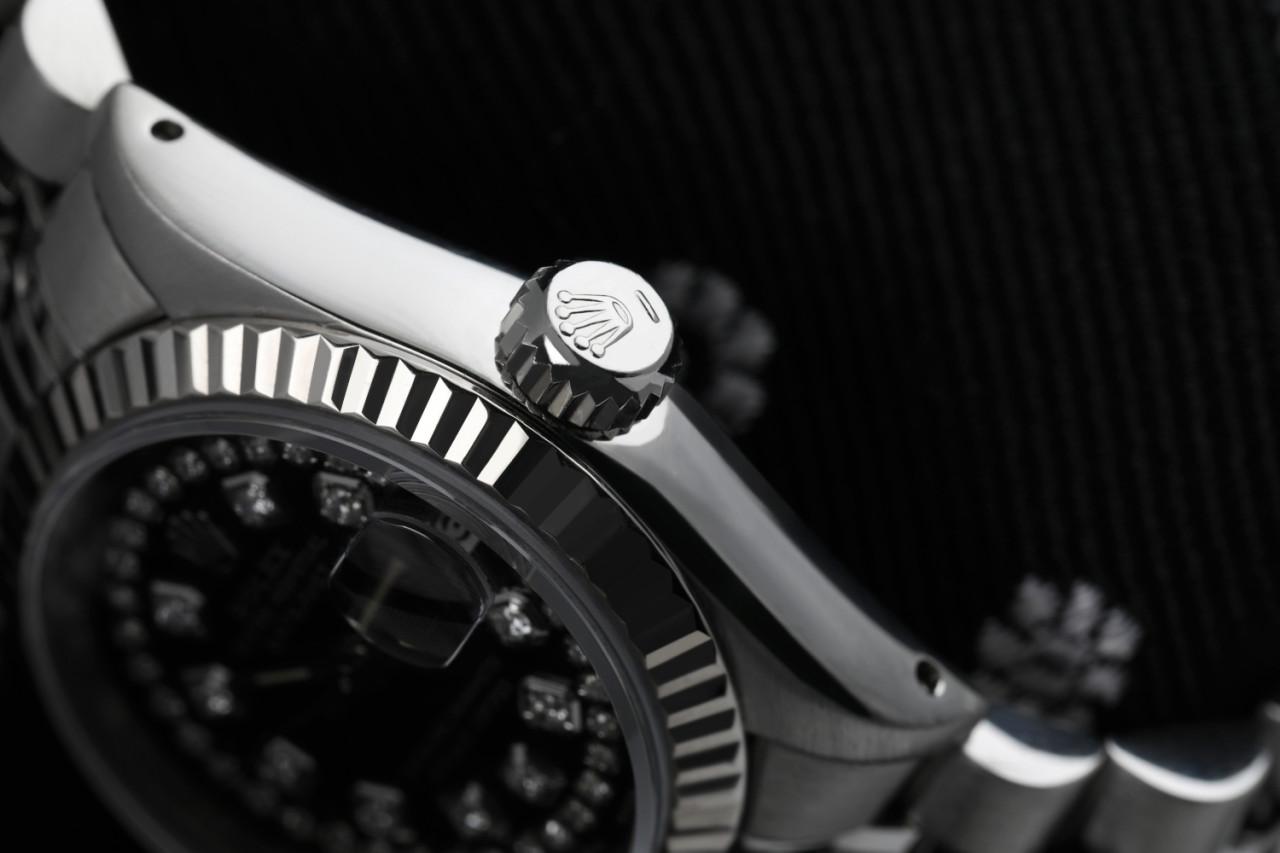 Rolex Montre Datejust en acier inoxydable avec cordon noir et diamants, pour femmes Pour femmes en vente