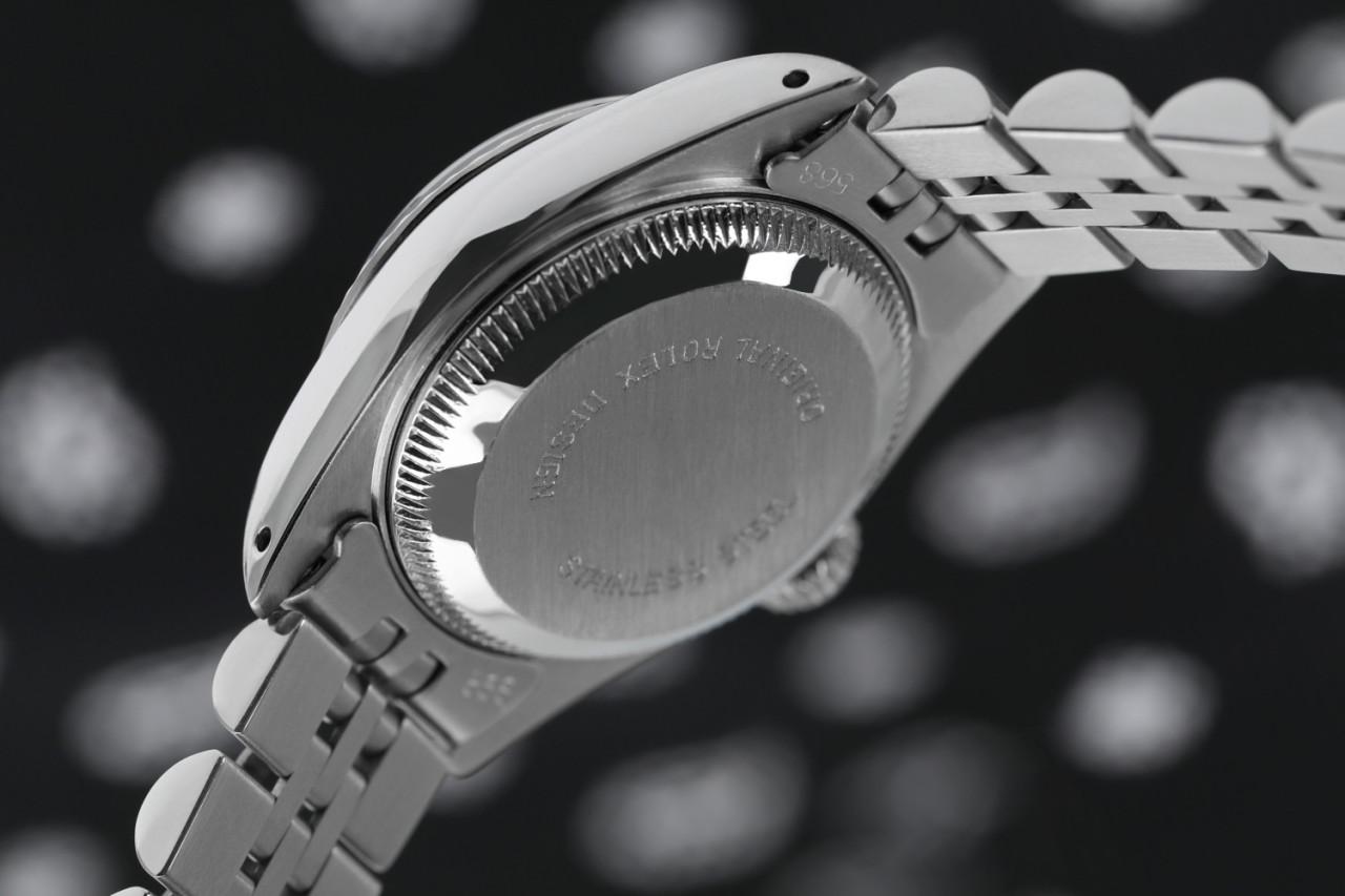 Rolex Montre Datejust en acier inoxydable avec cordon noir et diamants, pour femmes en vente 2