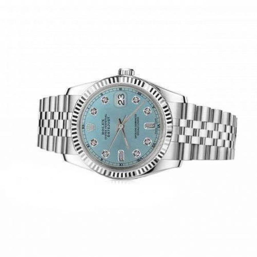 Ladies Rolex 26mm Datejust 69160 Stainless Steel Ice Blue Color Dial with 8 + 2 Diamond RT Deployment buckle