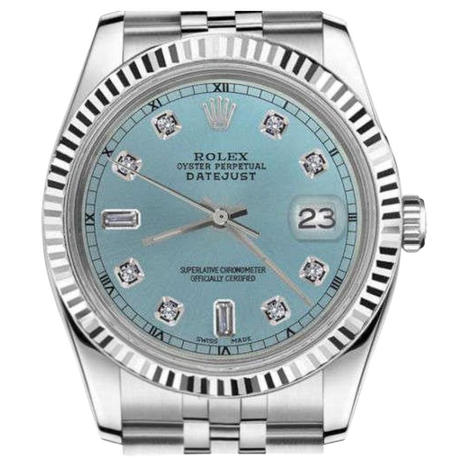 Rolex Ladies Datejust Stainless Steel Ice Blue Dial with Diamonds Watch 69160 For Sale