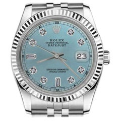 Rolex Ladies Datejust Stainless Steel Ice Blue Dial with Diamonds Watch 69160