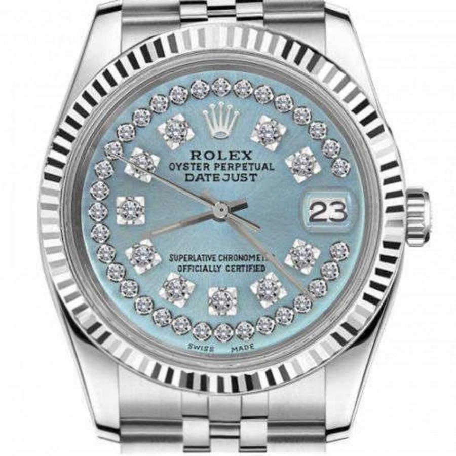 Ladies Rolex 26mm Datejust 69160 Stainless Steel Ice Blue String Diamond Dial Deployment buckle
