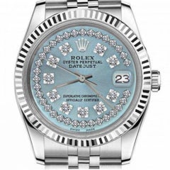 Rolex Ladies Datejust Stainless Steel Ice Blue String Diamond Dial Watch