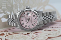 Rolex Ladies Datejust Stainless Steel Metallic Pink Diamond Dial Watch 69174