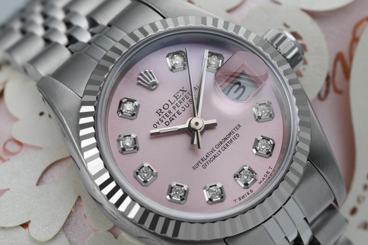 Rolex Montre Datejust en acier inoxydable avec cadran en diamant rose métallisé, pour femmes 69174 Excellent état - En vente à New York, NY