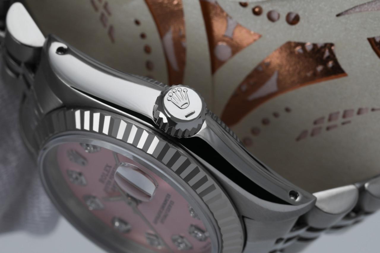 Rolex Montre Datejust en acier inoxydable avec cadran en diamant rose métallisé, pour femmes 69174 en vente 2