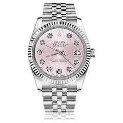 Used Rolex Ladies Datejust Stainless Steel Metallic Pink Diamond Dial Watch 69174