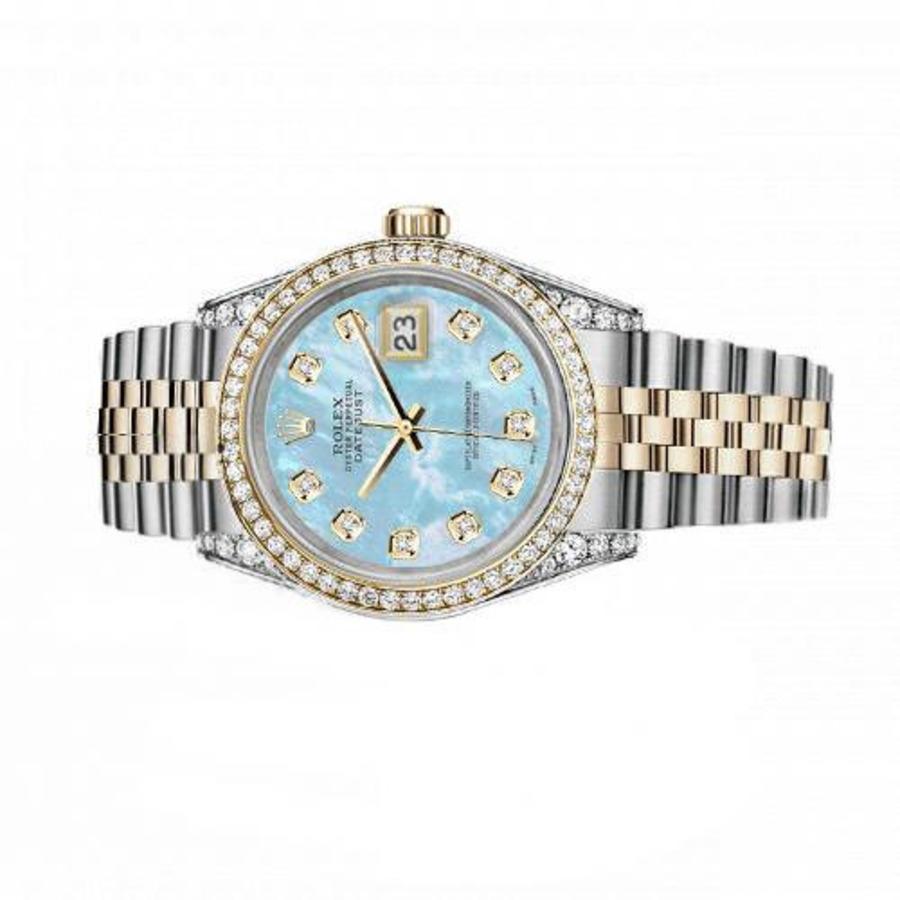 Rolex Ladies 26mm Datejust 69173 Two Tone Diamond Bezel & Lugs Baby Blue MOP Mother Of Pearl Dial with Accent 
