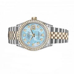 Rolex Ladies Datejust Two Tone Diamond Bezel & Lugs Baby Blue MOP Watch