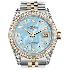 Rolex Ladies Datejust Two Tone Diamond Bezel & Lugs Baby Blue MOP Watch