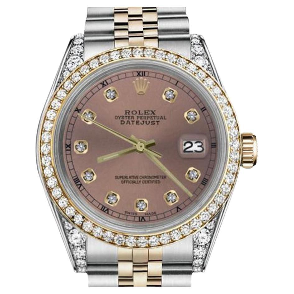 Rolex Ladies Datejust Two Tone Diamond Bezel & Lugs Salmon Dial Watch 69173 For Sale