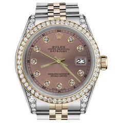 Vintage Rolex Ladies Datejust Two Tone Diamond Bezel & Lugs Salmon Dial Watch 69173