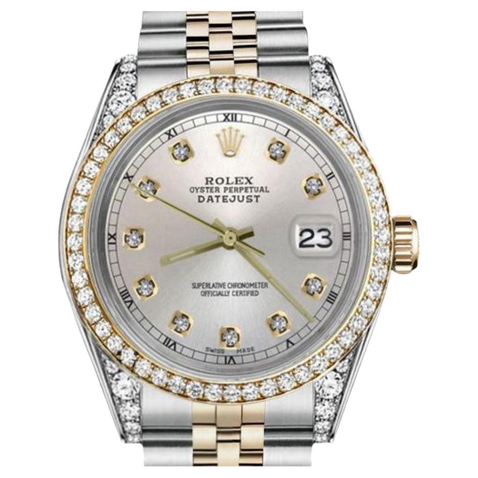 Rolex Ladies Datejust Two Tone Diamond Bezel & Lugs Silver Dial Watch