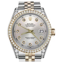 Vintage Rolex Ladies Datejust Two Tone Diamond Bezel & Lugs Silver Dial Watch
