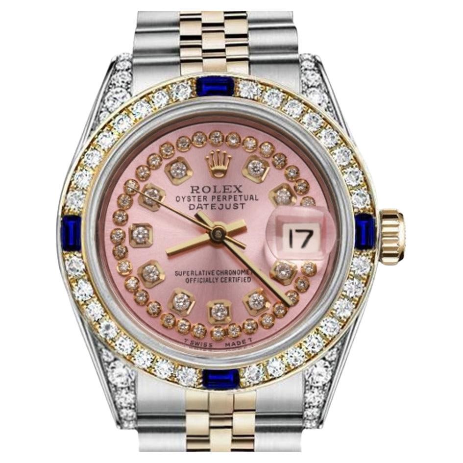 Rolex Donna 26mm Datejust Two Tone Jubilee Pink String Diamond Dial Watch 69173