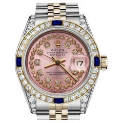 Retro Rolex Ladies 26mm Datejust Two Tone Jubilee Pink String Diamond Dial Watch 69173