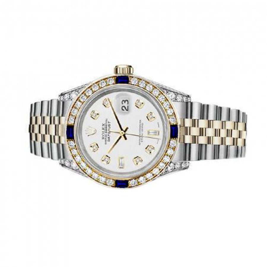 Damen Rolex 26mm Datejust 69173 Zwei-Ton-Jubiläum weiße Farbe Zifferblatt 8 + 2 Diamant-Akzent Lünette + Lugs + Saphir 