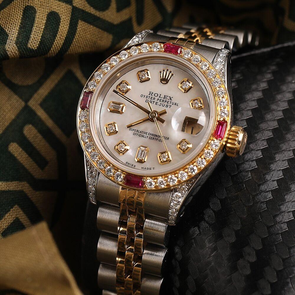 Rolex Damen 26mm Datejust Zweifarbige Jubiläumsjubiläum Weiß MOP  8+2 Diamant-Akzent-Uhr im Angebot 2