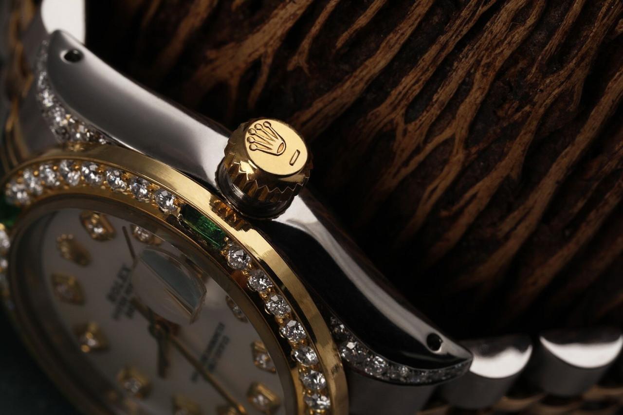 Women's Rolex Ladies 26mm Datejust Two Tone Jubilee White MOP Dial Diamond Bezel Watch For Sale