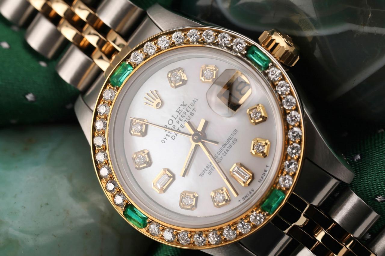 Damen Datejust Vintage Diamant-Lünette zweifarbige weiße MOP-Uhr im Zustand „Hervorragend“ im Angebot in New York, NY