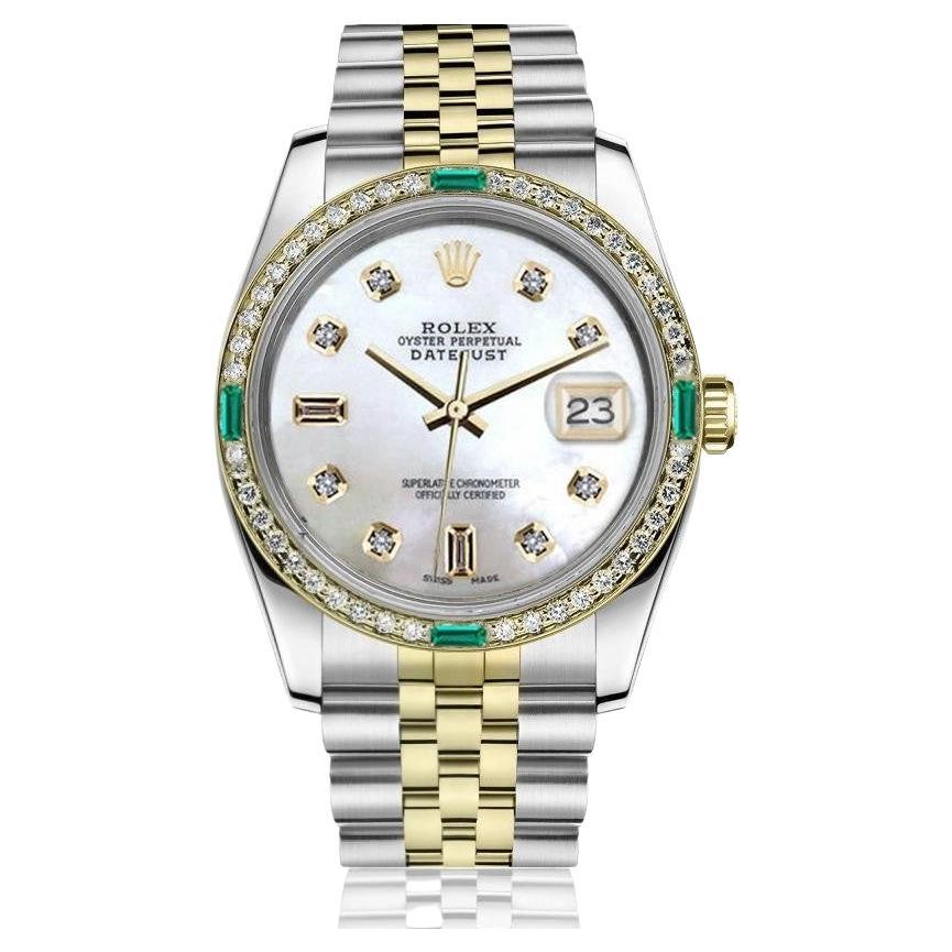 Damen Datejust Vintage Diamant-Lünette zweifarbige weiße MOP-Uhr