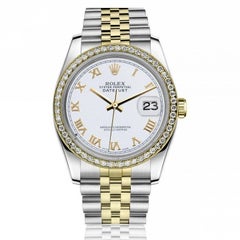 Rolex Ladies Datejust Vintage Diamond Bezel White Roman Numeral Watch