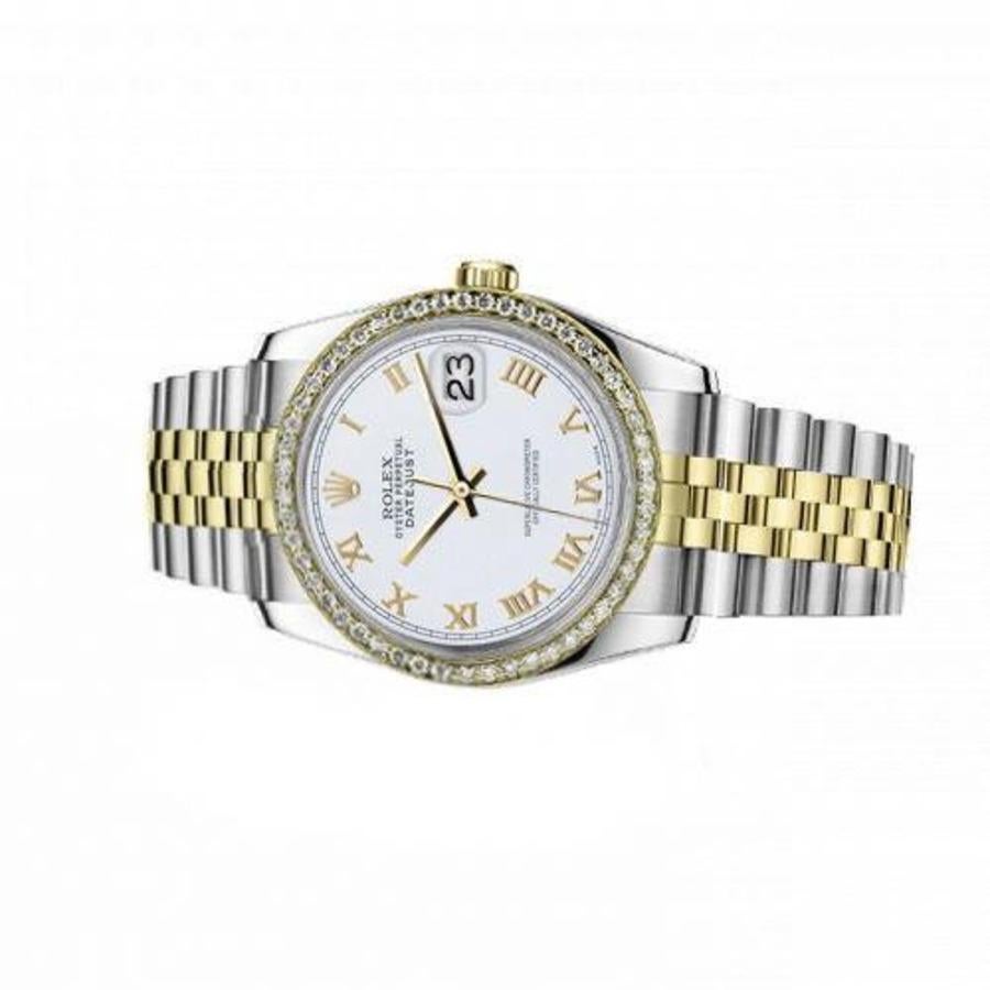 Taille ronde Rolex Montre Datejust vintage en chiffres romains blancs avec lunette en diamants, pour femmes en vente