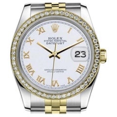 Rolex Ladies Datejust Vintage Diamond Bezel White Roman Numeral Watch