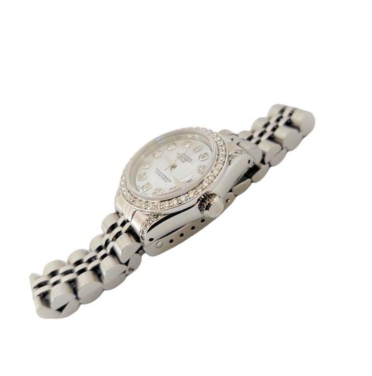 Moderne Rolex Montre Datejust, jubilee en acier et diamants blancs MOP pour femmes 26 mm en vente