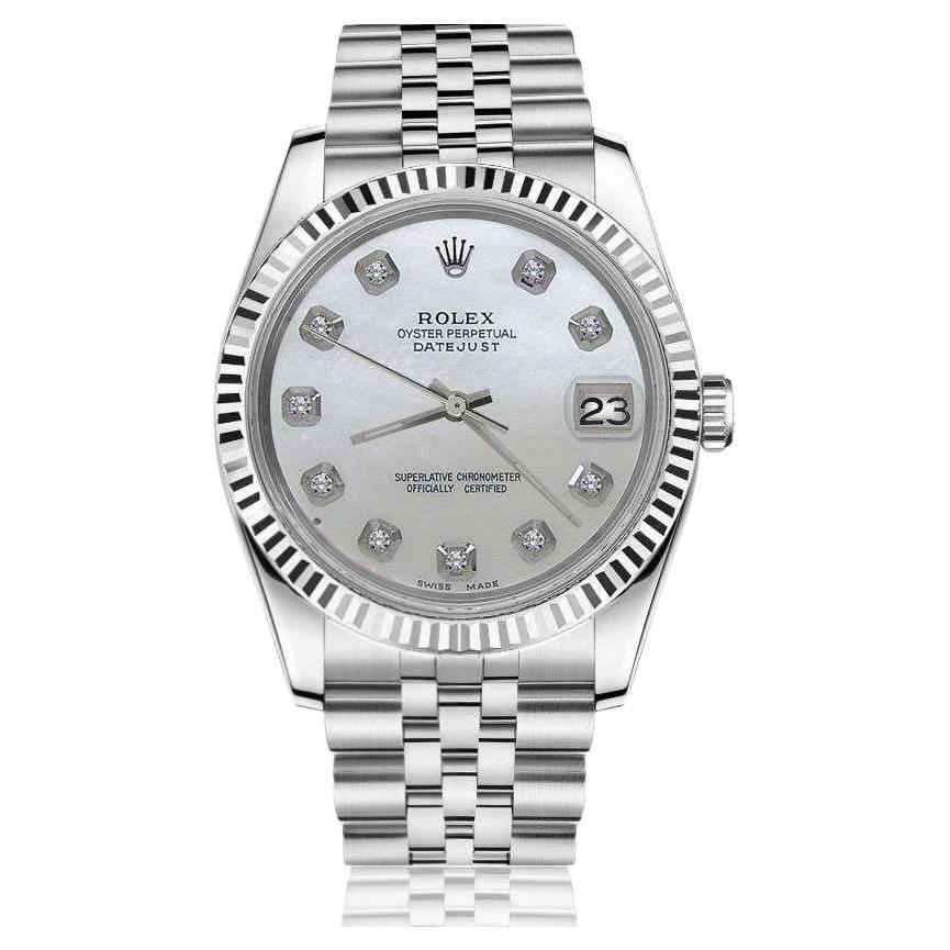 Rolex Damen 26mm Datejust Weißes Perlmutt-Zifferblatt mit Diamant-Akzent-Uhr