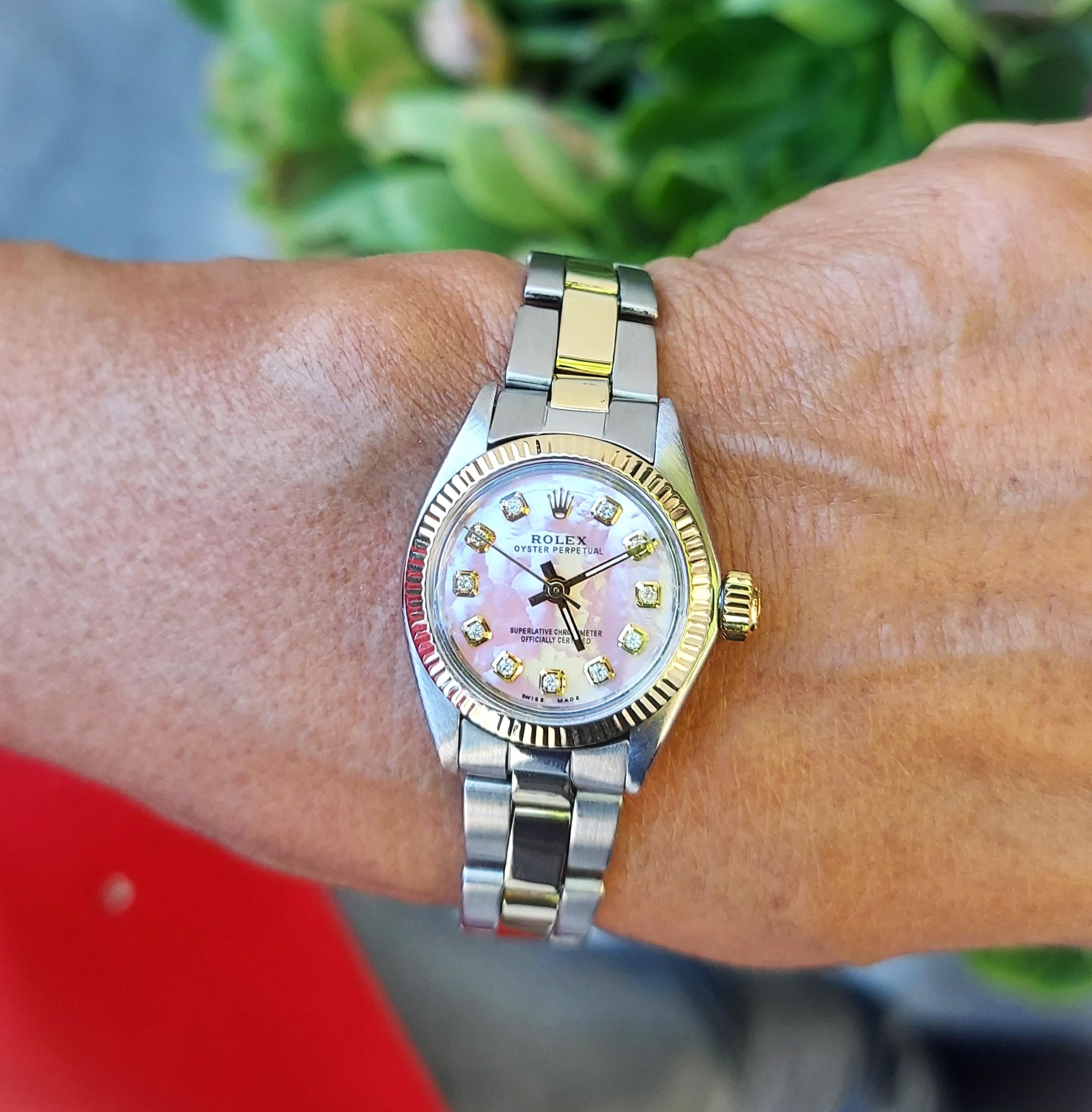 Round Cut Rolex ladies 26mm Oyster perpetual 6719 Pink MOP Diamond 