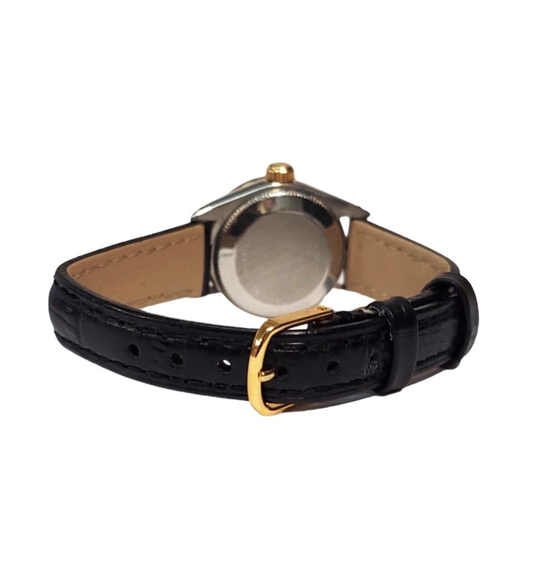 Moderne Rolex Oyster perpétuel 6724 diamants noirs sur cuir pour femmes 26 mm