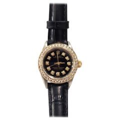 Rolex ladies 26mm Oyster perpetual 6724 Black Diamond On Leather
