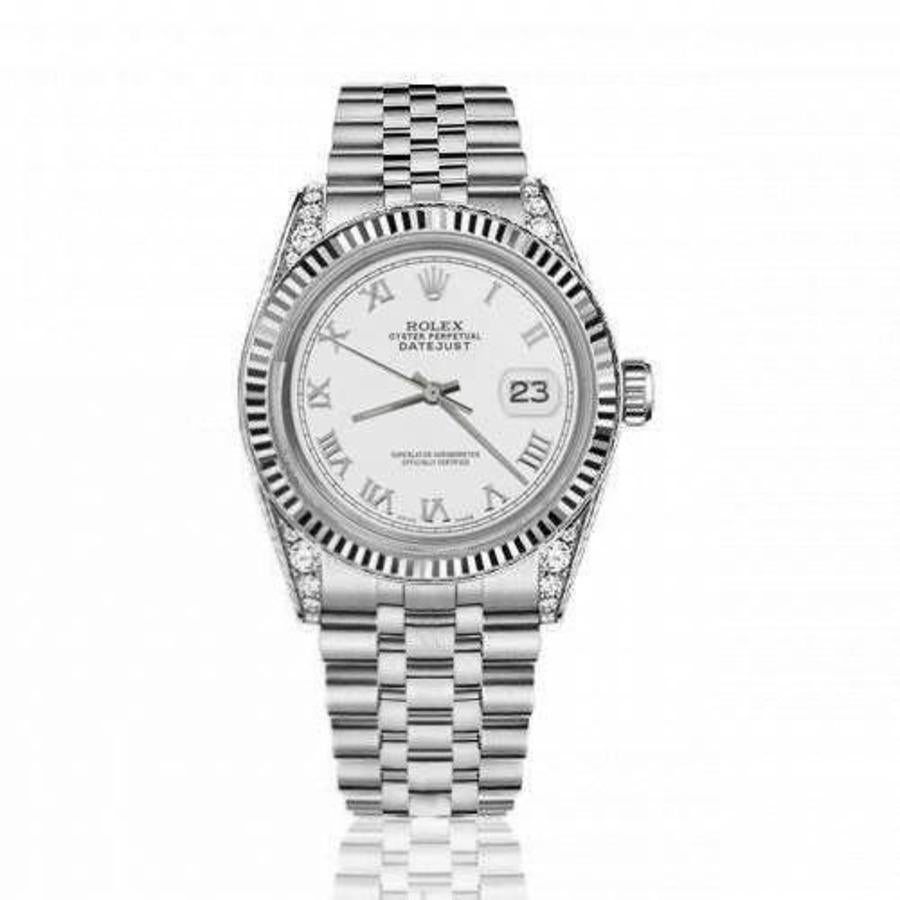 Montre-bracelet Rolex Datejust SS 26 mm, couleur blanche, cadran à chiffres romains, classique + ergots 69160