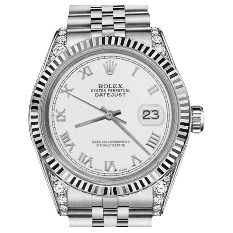 Rolex Montre Datejust 26 mm avec cadran à chiffres romains blancs classique et cornes, pour femmes  Regarder en vente